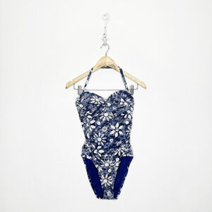 BLEU ROD BEATTIE Take A Dip Shirred Bandeau Mio One Piece Blue ruched WOMENS 8